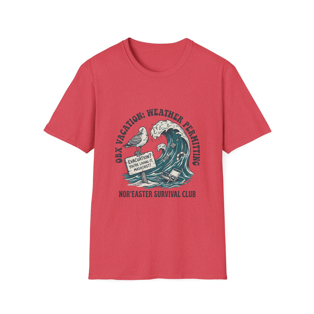 Nor'easter Survival Club T-Shirt — "OK, Vacation: Weather Permitting" Seagull & Wave Tee
