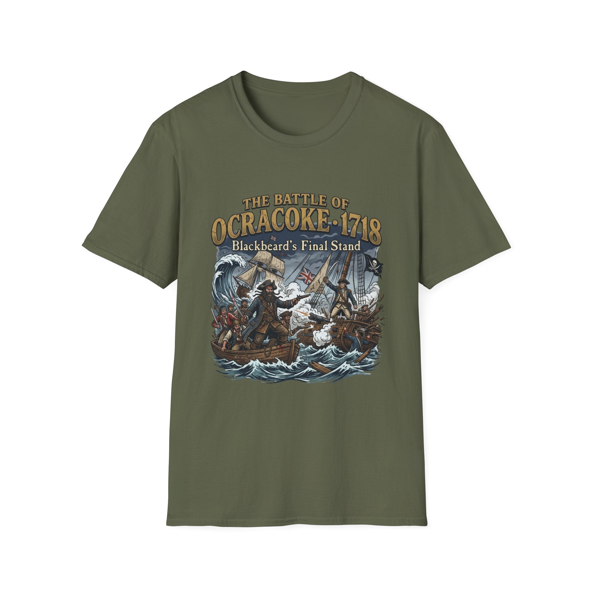 Ocracoke 1718 Battle T-Shirt — "The Battle of Ocracoke 1718: Blackbeard’s Final Stand" Pirate History Tee