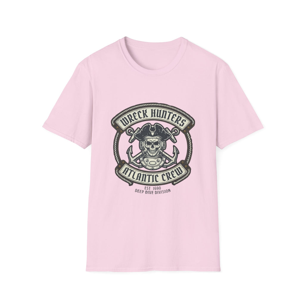 Wreck Hunters Atlantic Crew T‑Shirt — Pirate Skull & Anchor Nautical Graphic Tee