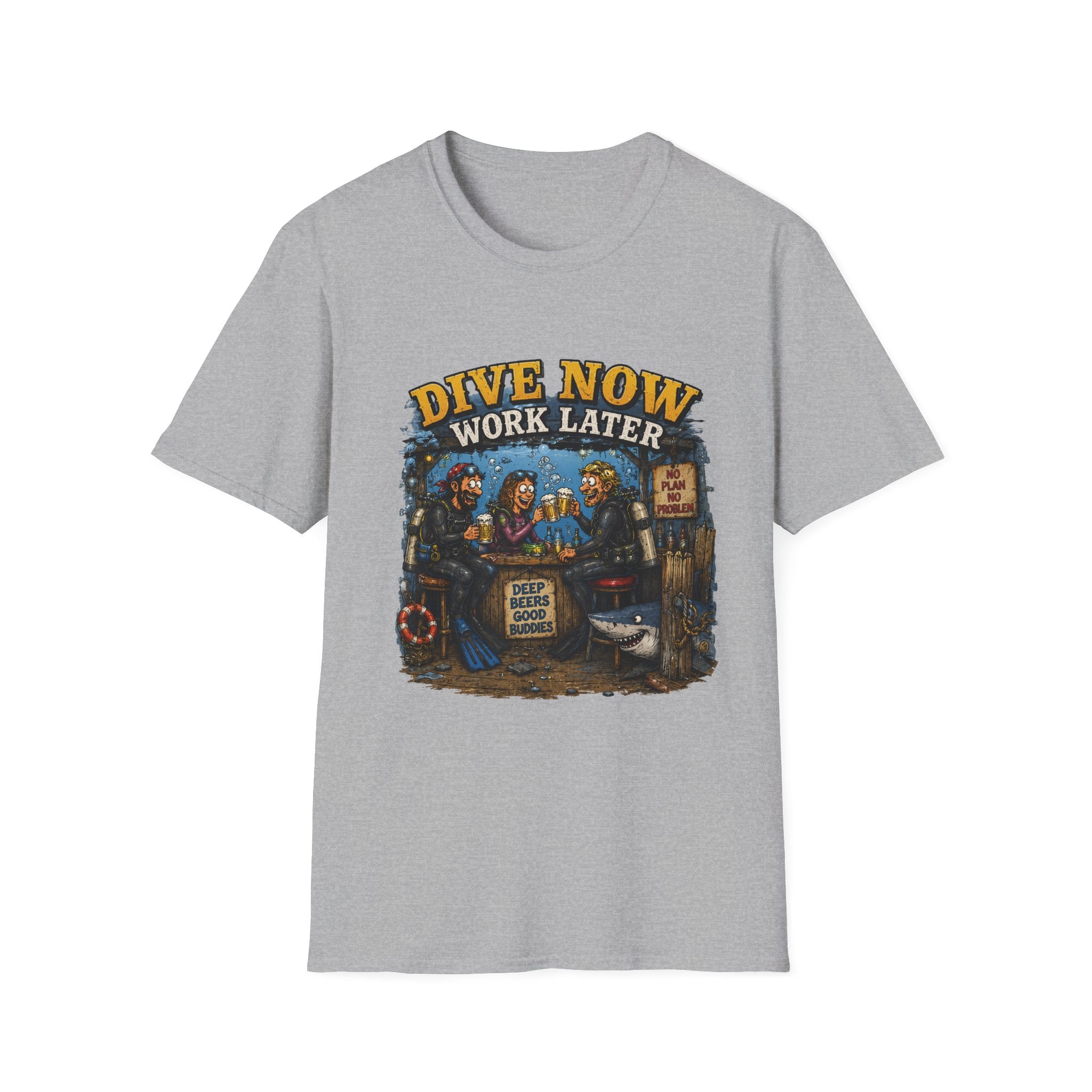 Dive Now Work Later T-Shirt — Funny Scuba Diving Tee for Divers
