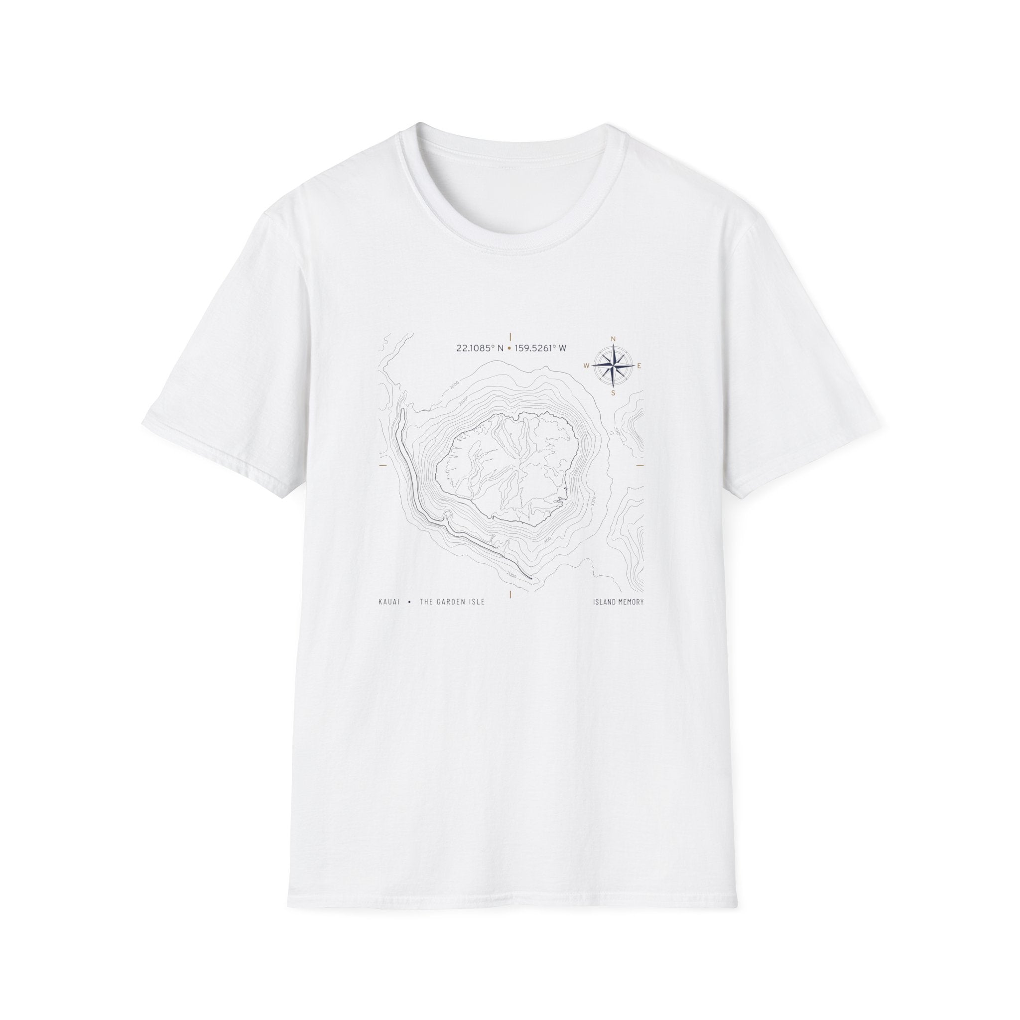 Island Map T-Shirt — Minimal Nautical Compass Tee