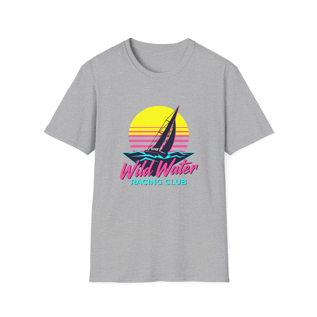 Sailboat Sunset T-Shirt — "Wild Water Racing Club" Retro Nautical Tee
