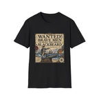Wanted! Brave Men to Hunt the Pirate Blackbeard T-Shirt — Vintage Pirate Poster Tee