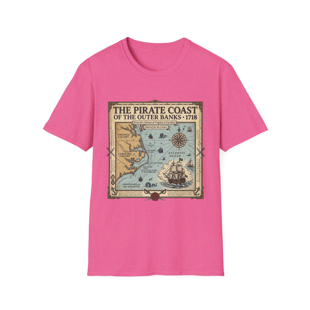 Pirate Coast Map T-Shirt — 'The Pirate Coast of the Outer Banks • 1718' Vintage Nautical Tee