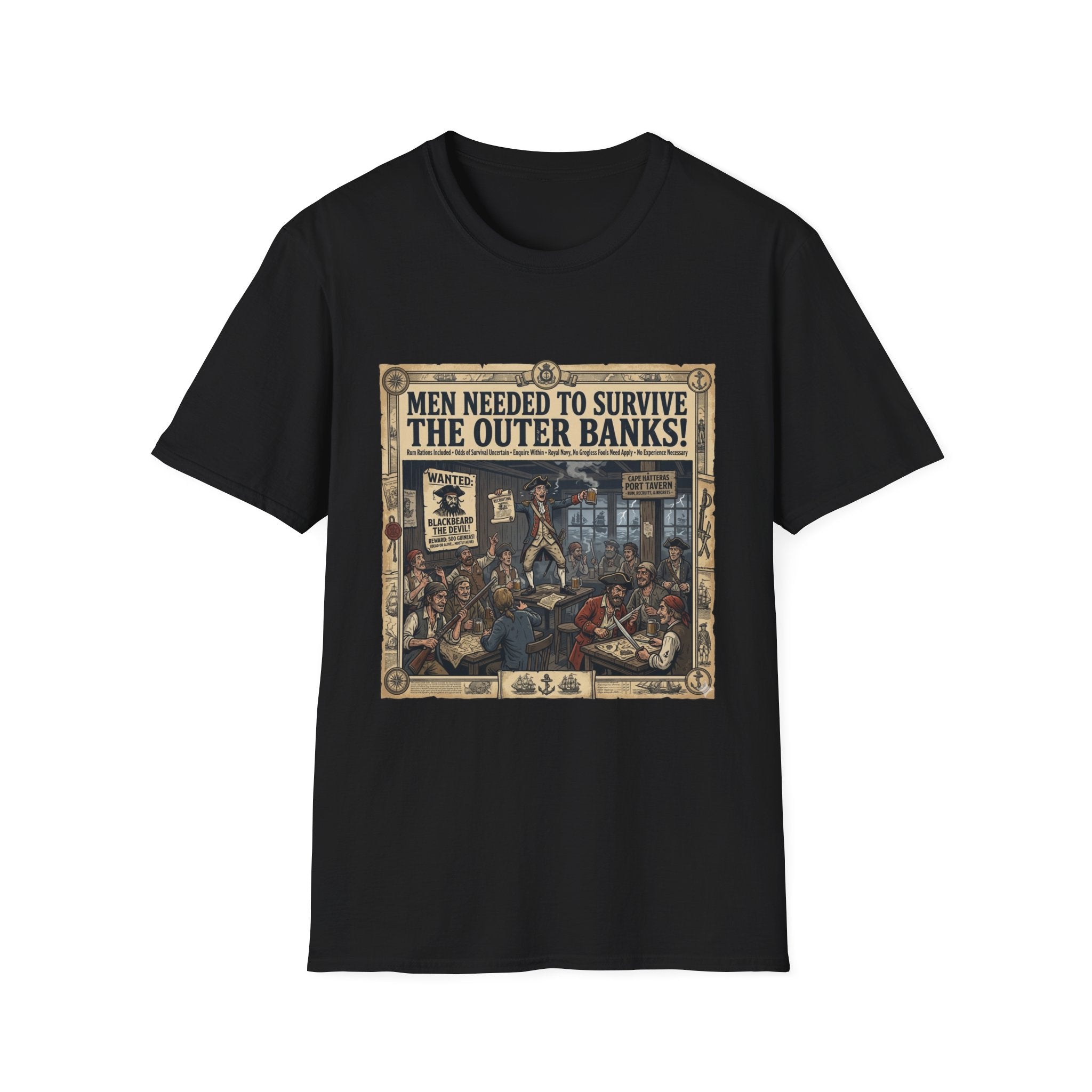Outer Banks Wanted Poster T-Shirt — "Men Needed to Survive the Outer Banks!" Vintage Nautical Tee