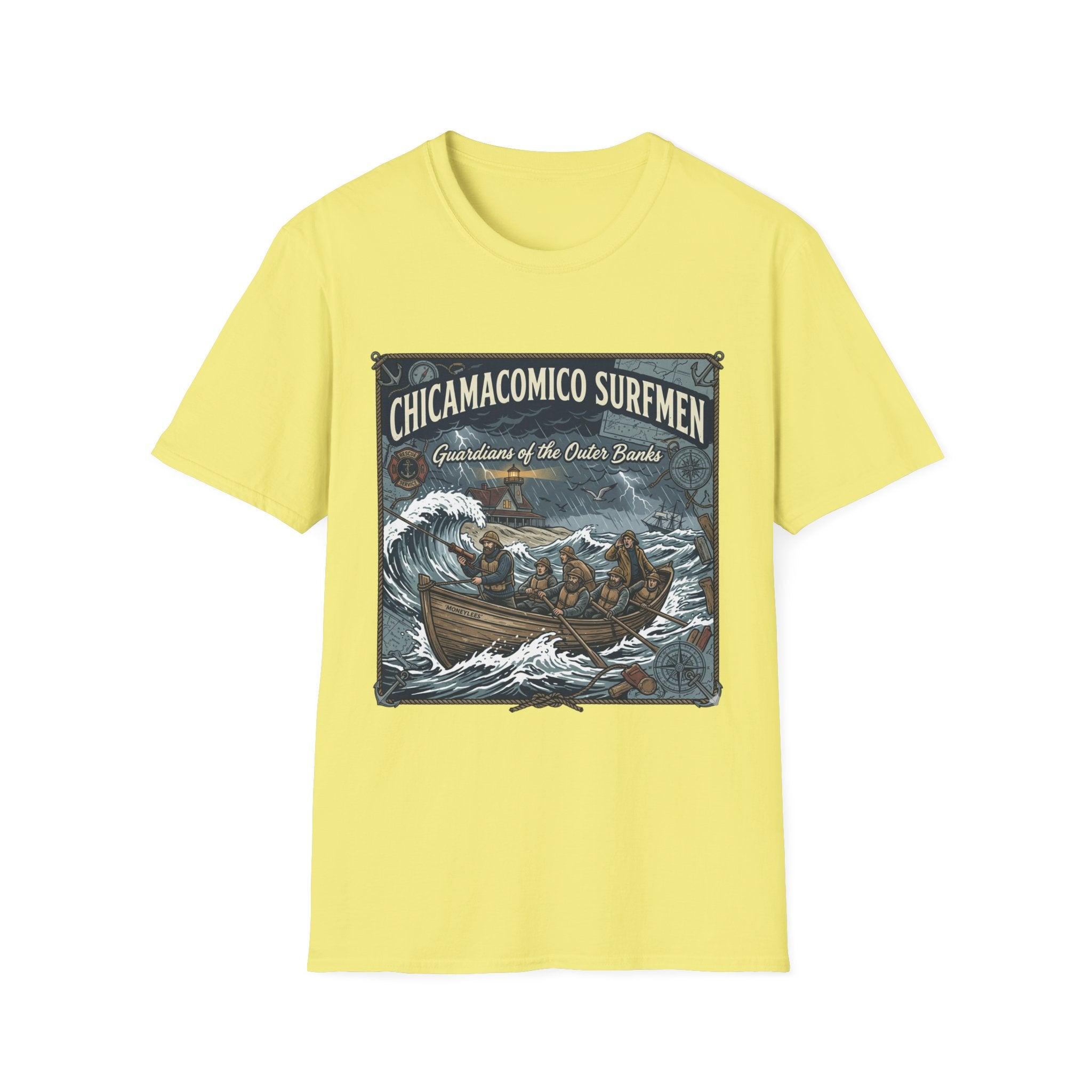 Chicamacomico Surfmen T‑Shirt — "Guardians of the Outer Banks" Vintage Surf Rescue Tee