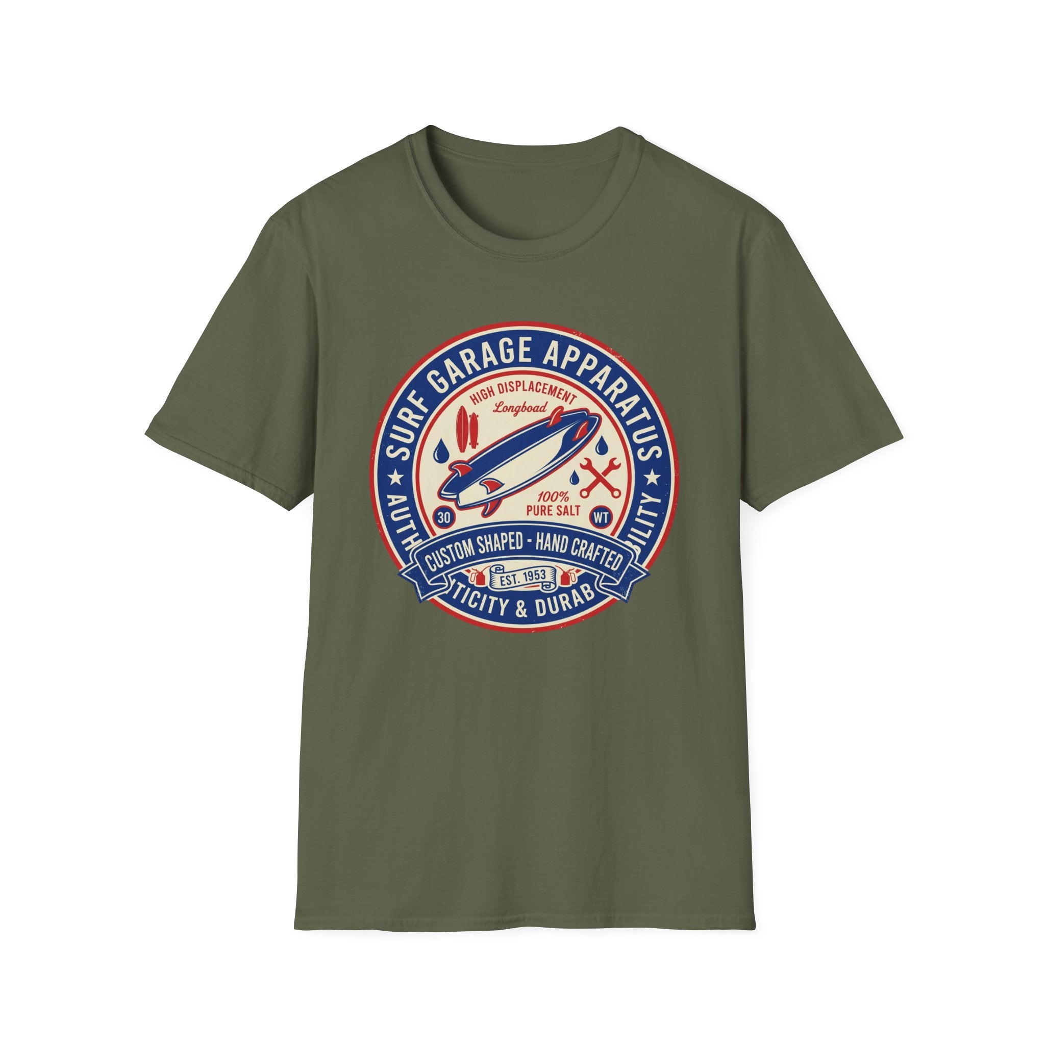 Garage Surf Apparel T-Shirt — Retro Surfboard Badge Design