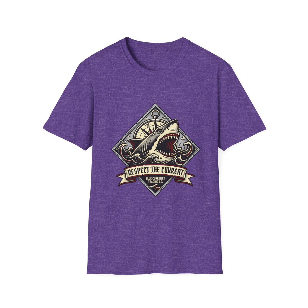 Shark Vintage Crest T-Shirt — "Respect the Current" Nautical Graphic Tee