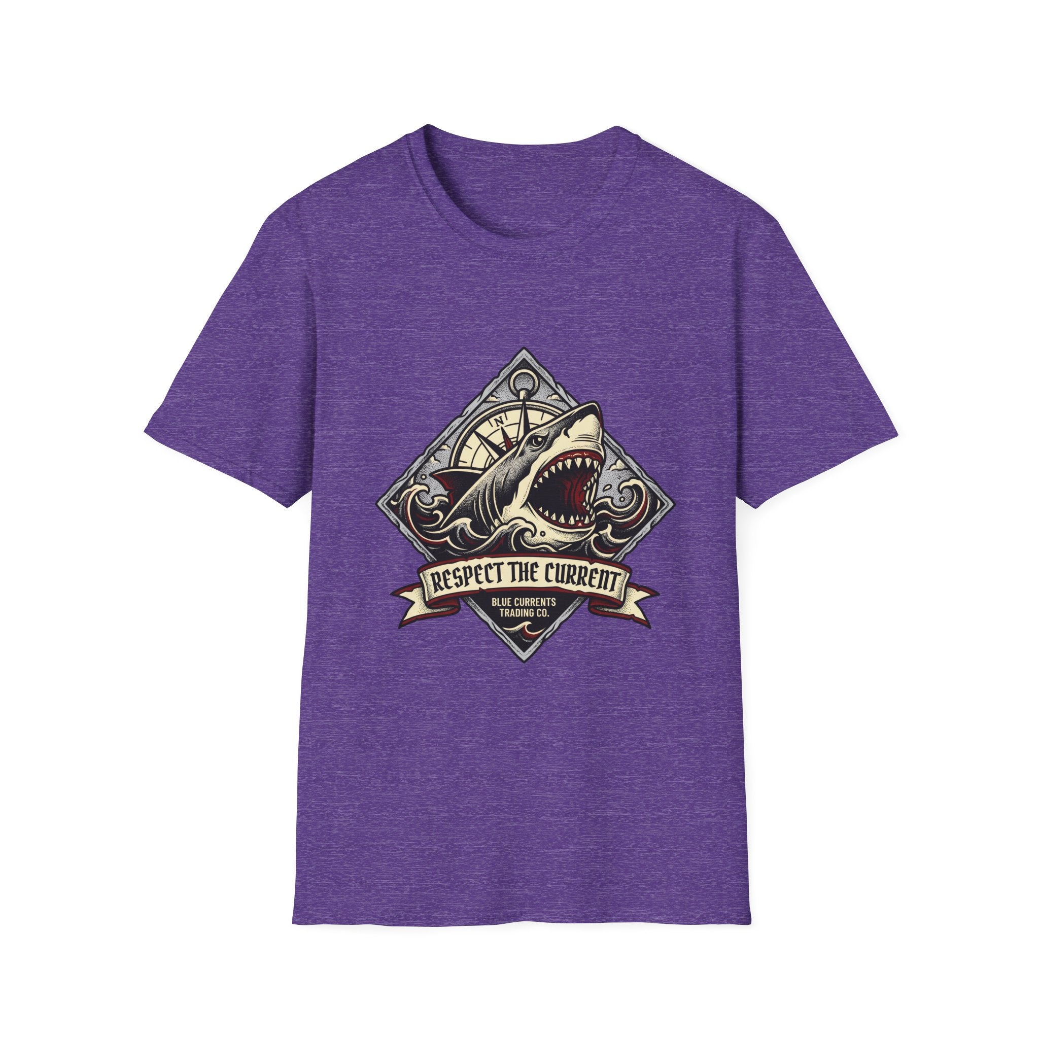 Shark Vintage Crest T-Shirt — "Respect the Current" Nautical Graphic Tee