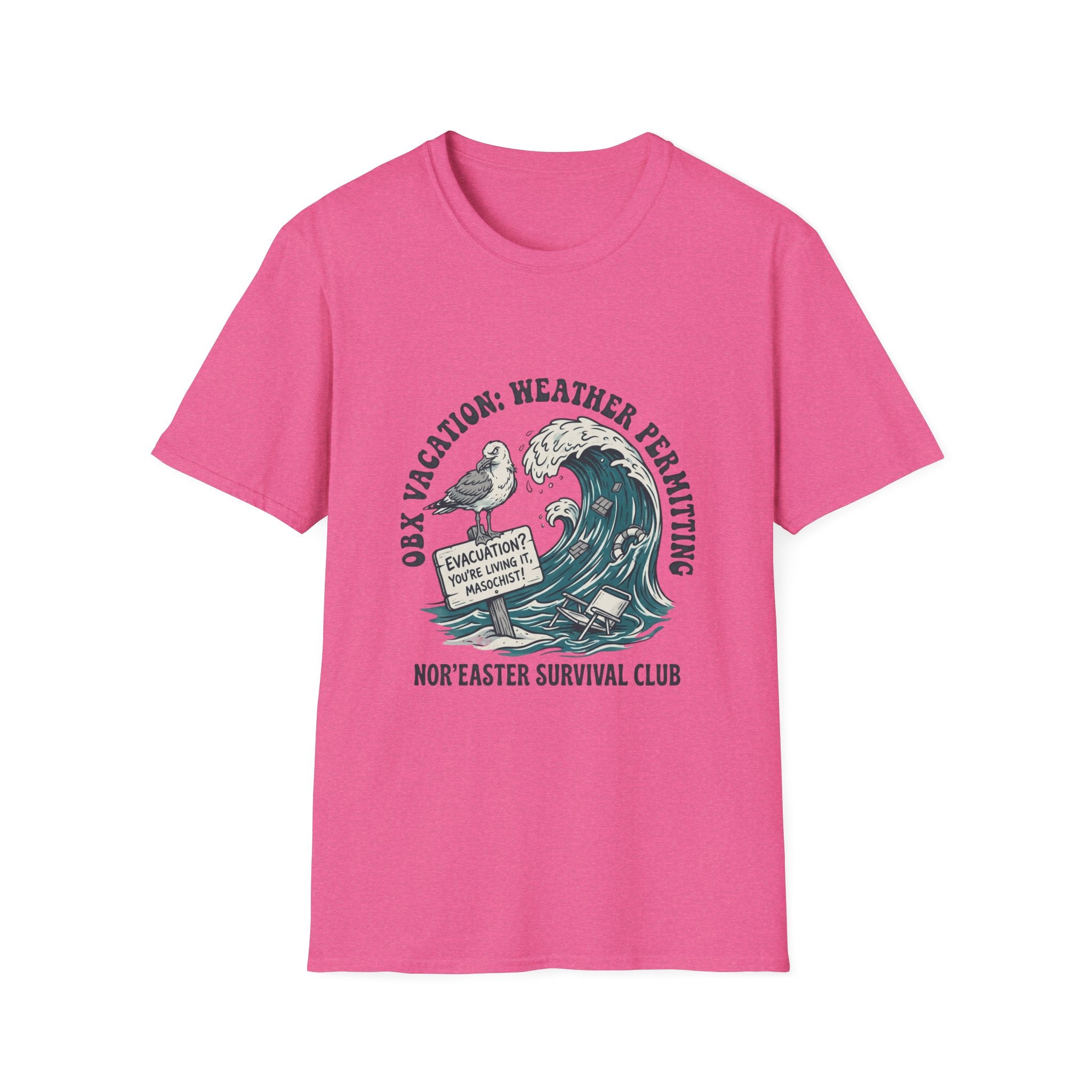 Nor'easter Survival Club T-Shirt — "OK, Vacation: Weather Permitting" Seagull & Wave Tee