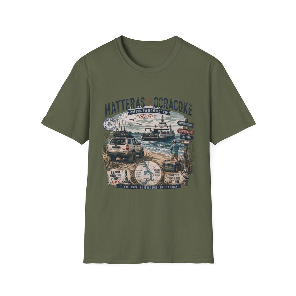 Outer Banks Road Trip T‑Shirt — Hatteras to Ocracoke Coastal Vintage Design