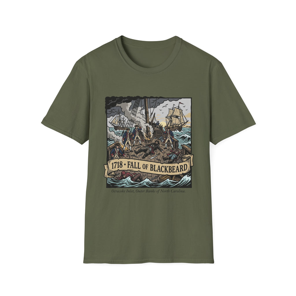 Fall of Blackbeard 1718 T-Shirt — Historic Pirate Battle Tee