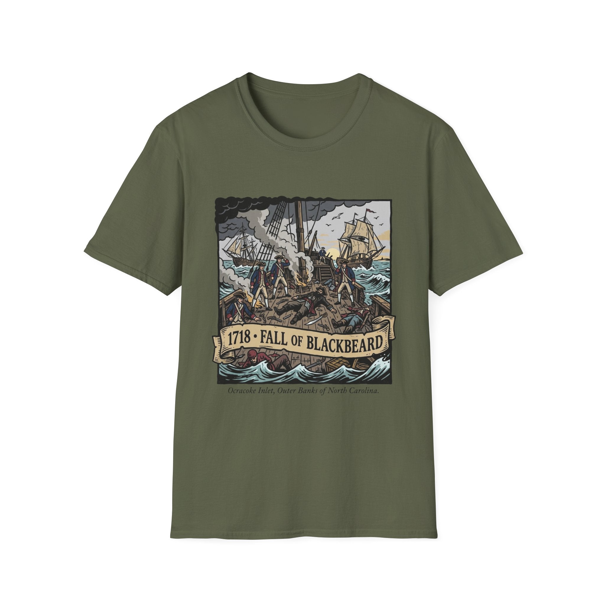 Fall of Blackbeard 1718 T-Shirt — Historic Pirate Battle Tee