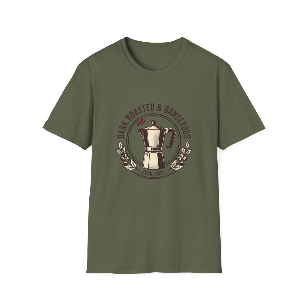 Moka Pot Tee — "Dark Roasted & Dangerous" Coffee T-Shirt