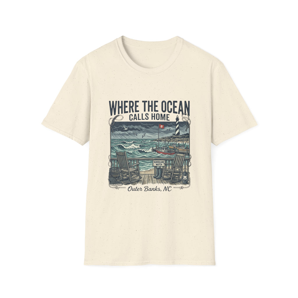Where the Ocean Calls Home T‑Shirt — Coastal Lighthouse Graphic Tee (Outer Banks)