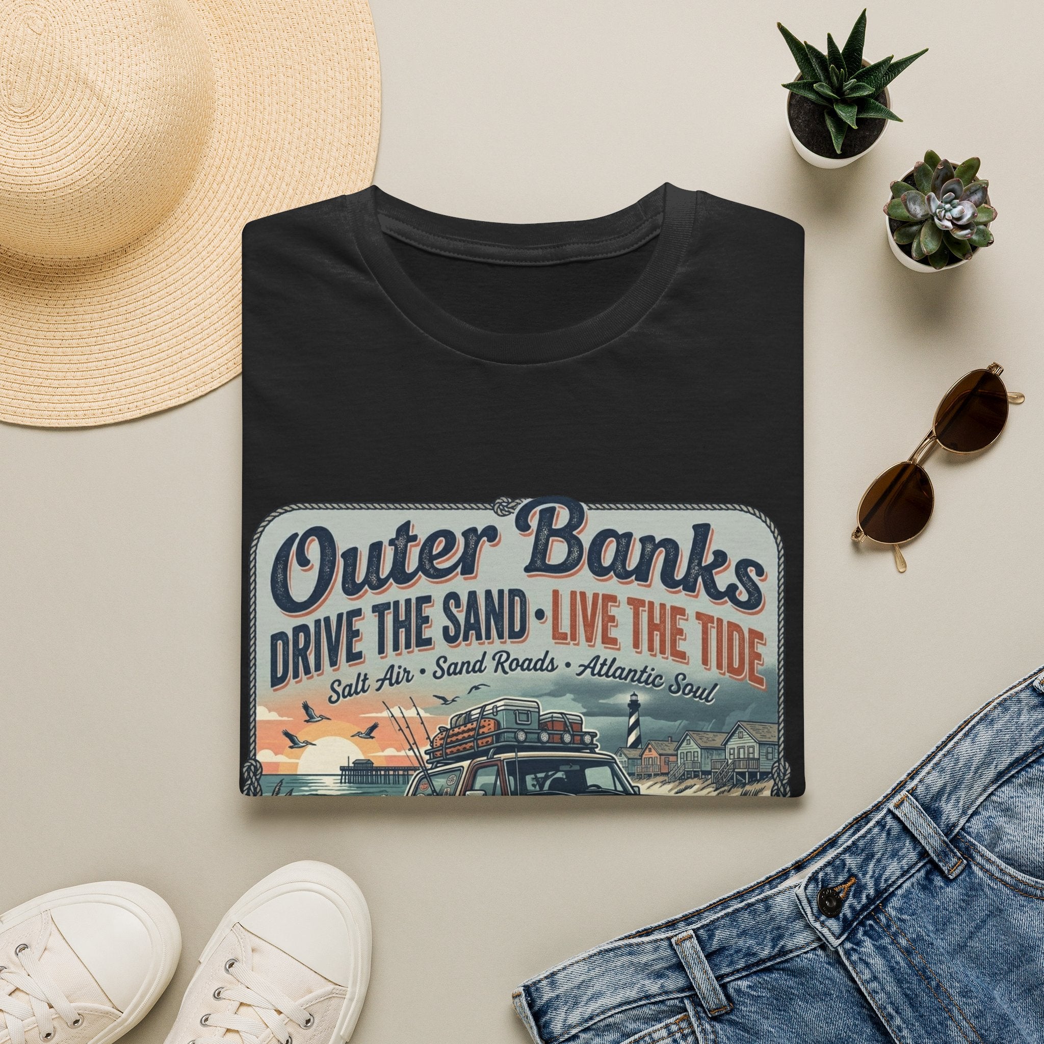 Outer Banks T-Shirt — "Drive the Sand • Live the Tide" Vintage Beach Tee