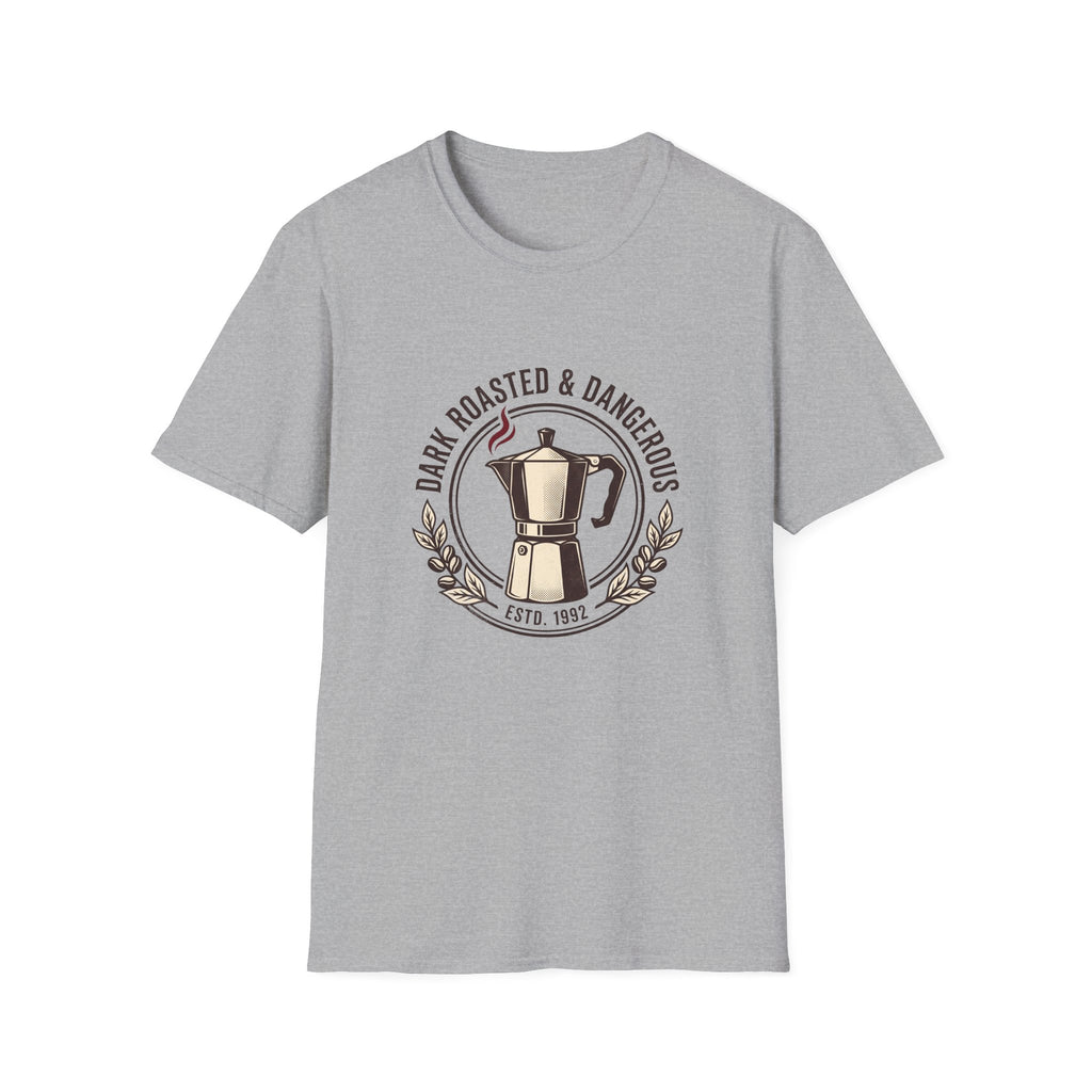 Moka Pot Tee — "Dark Roasted & Dangerous" Coffee T-Shirt