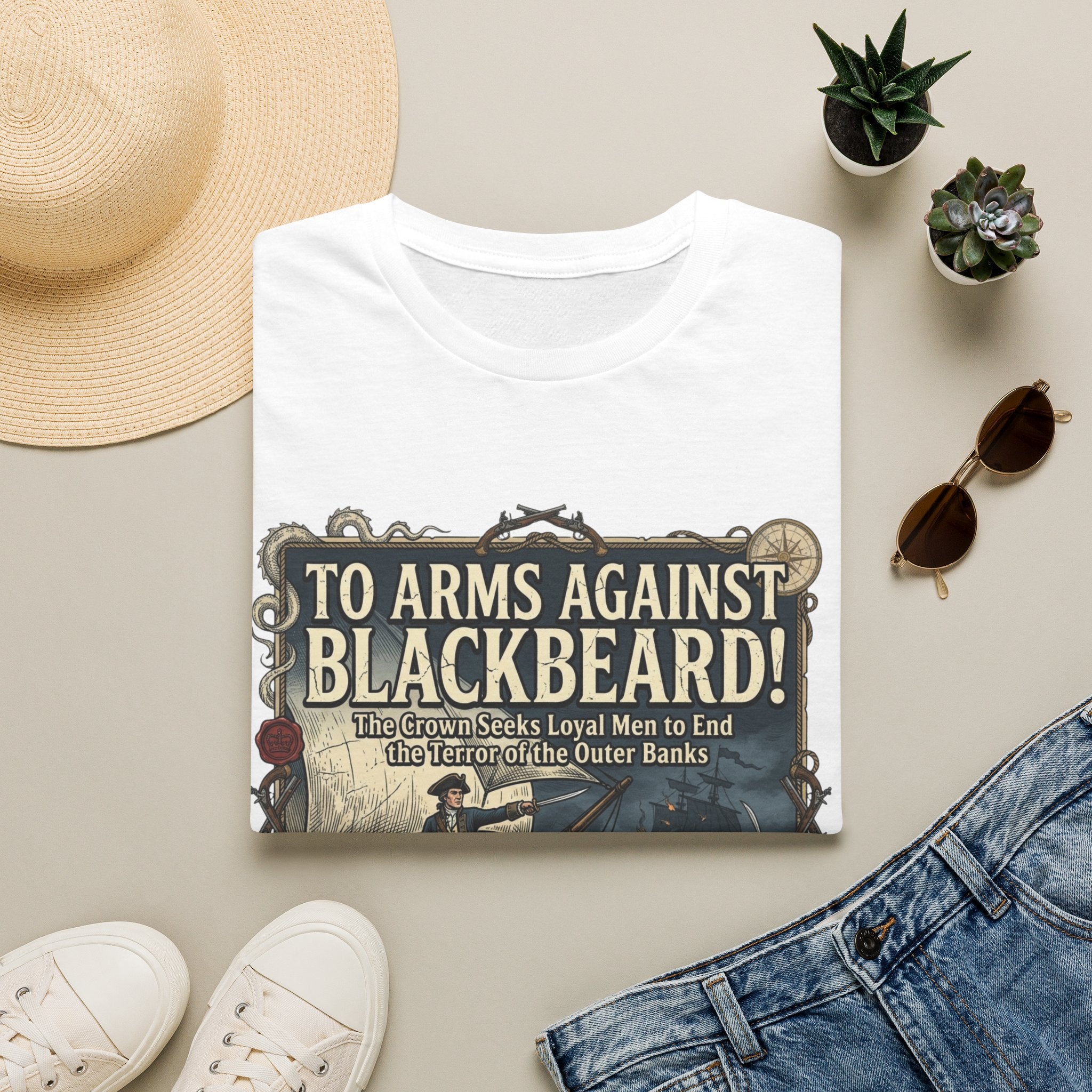 To Arms Against Blackbeard T-Shirt — Vintage Pirate Poster Tee