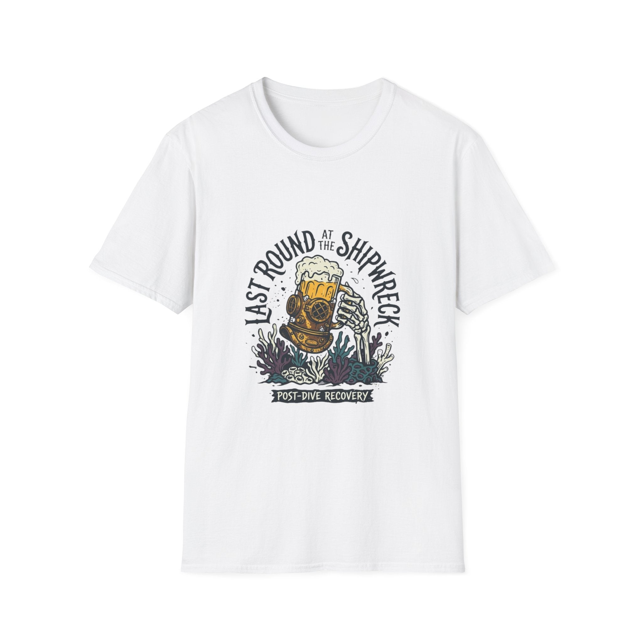 Shipwreck Dive T-Shirt — "Last Round at the Shipwreck" Beer & Scuba Graphic Tee