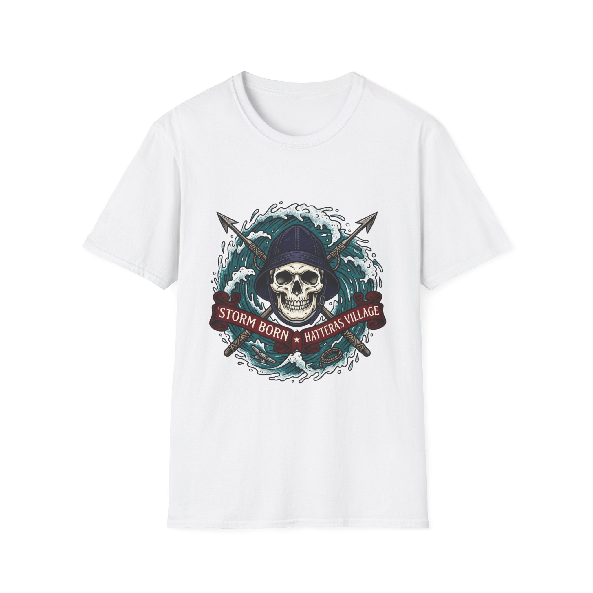 Skull Mariner T-Shirt — "Storm Born, Hatteras Village" Nautical Graphic Tee