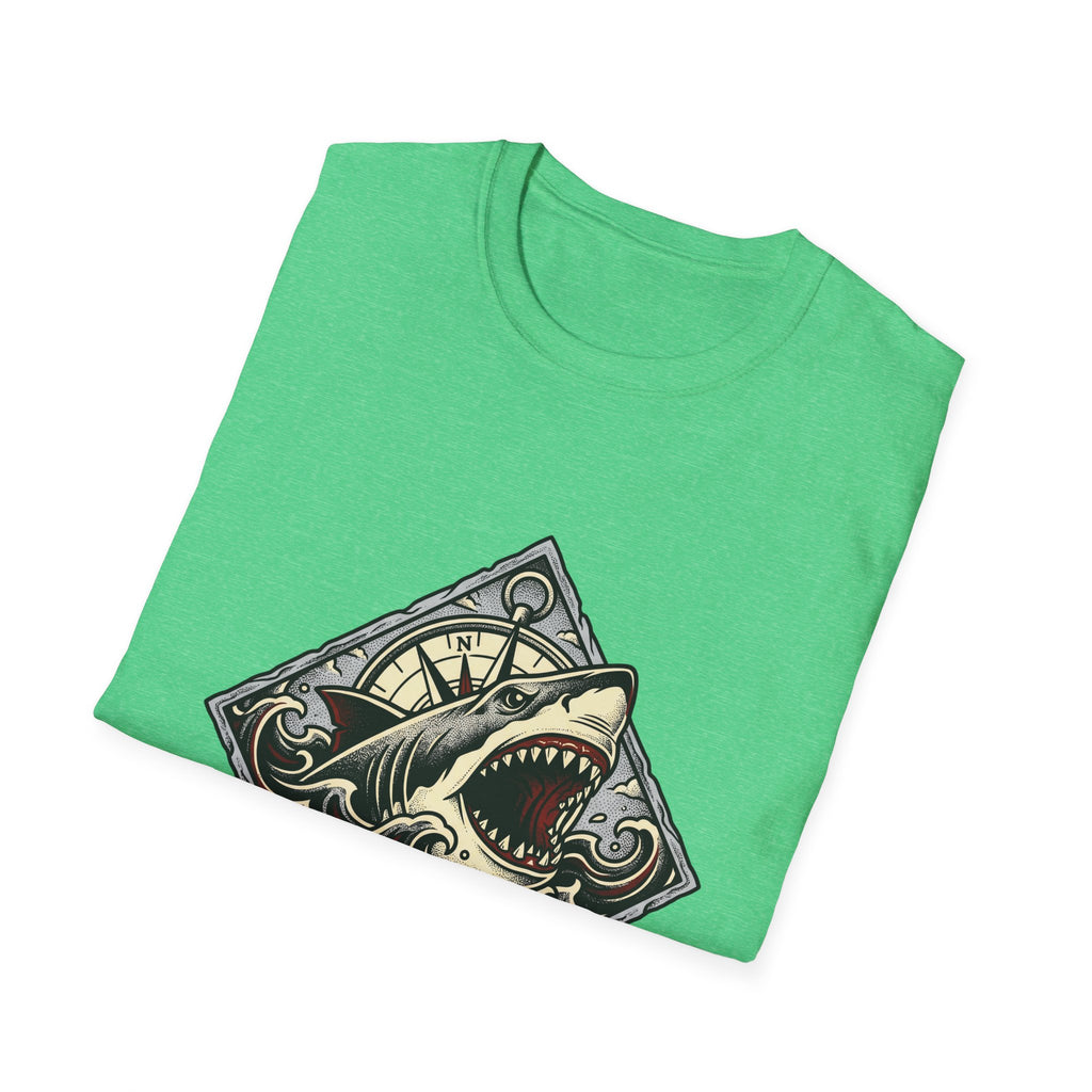 Shark Vintage Crest T-Shirt — "Respect the Current" Nautical Graphic Tee