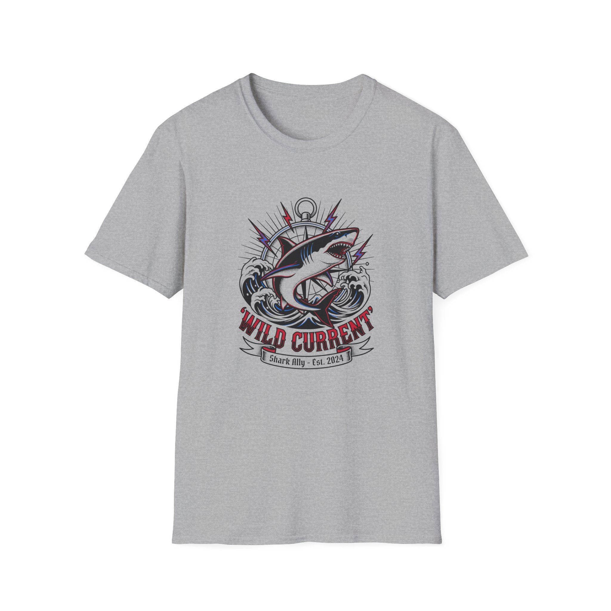 Shark "Wild Current" Graphic T-Shirt — Nautical Fishing Crew Tee