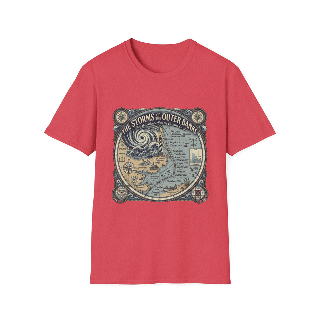 Outer Banks Storms Map T-Shirt — Vintage Coastal Weather Illustration