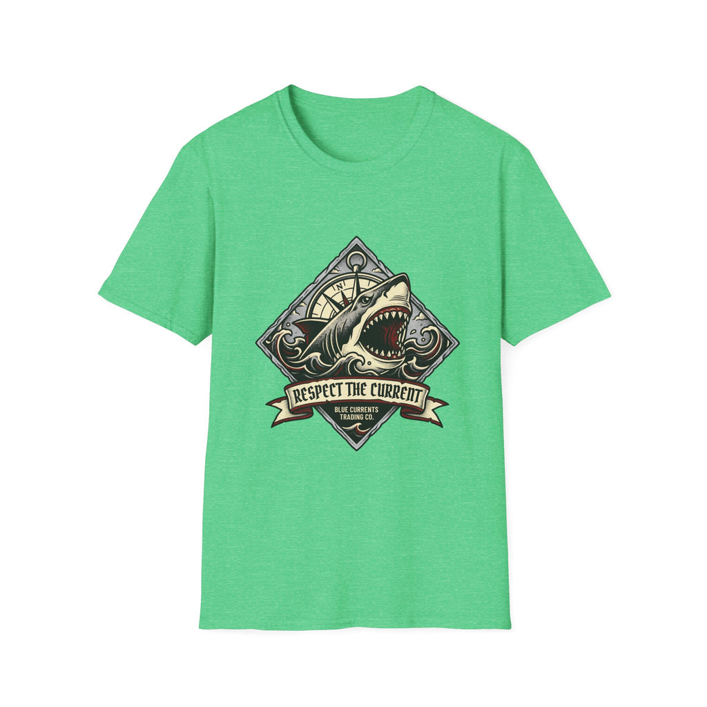 Shark Vintage Crest T-Shirt — "Respect the Current" Nautical Graphic Tee