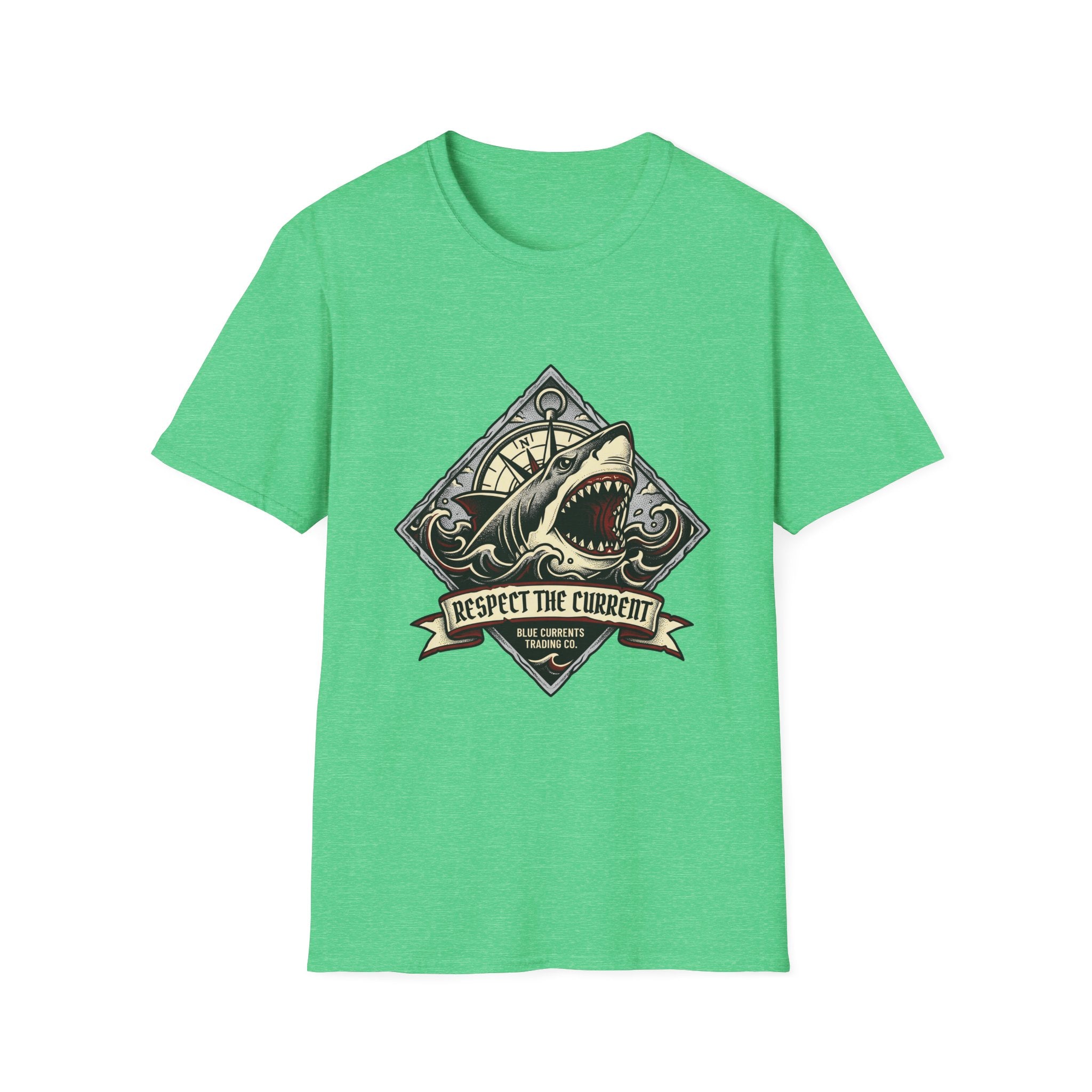 Shark Vintage Crest T-Shirt — "Respect the Current" Nautical Graphic Tee