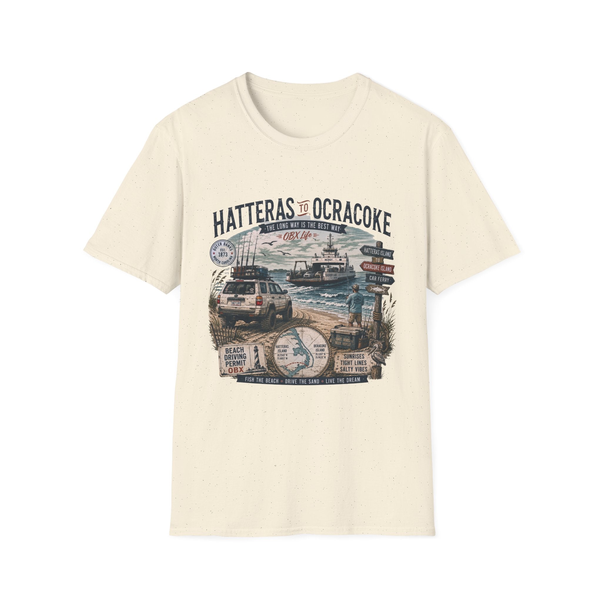 Outer Banks Road Trip T‑Shirt — Hatteras to Ocracoke Coastal Vintage Design