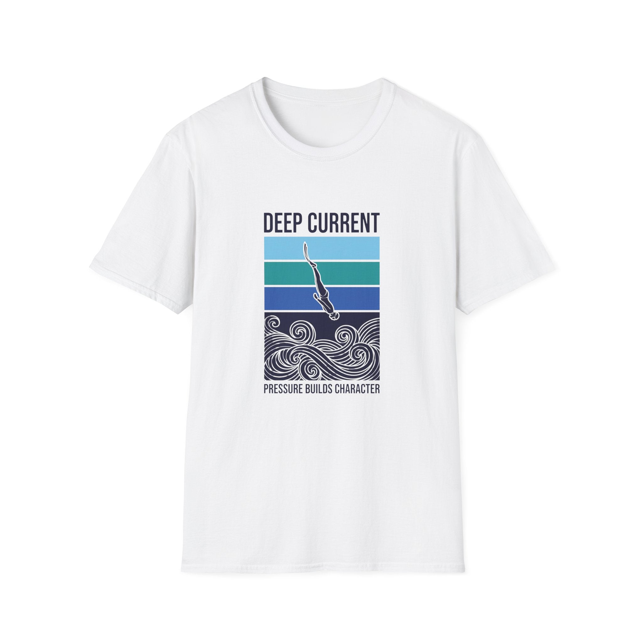 Deep Current Graphic T-Shirt — 'Pressure Builds Character' Ocean Diver Tee