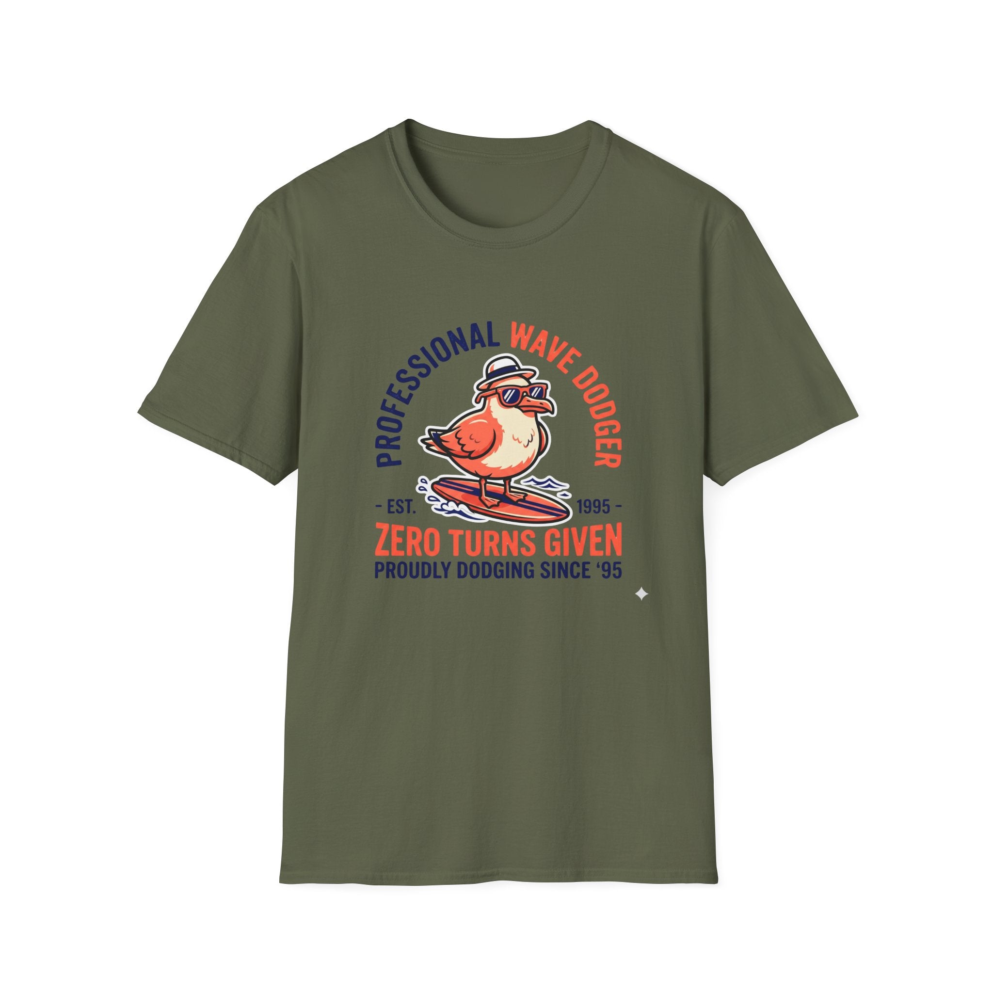 T-Shirt — "Professional Wave Dodger: Zero Turns Given" Surf Humor Tee