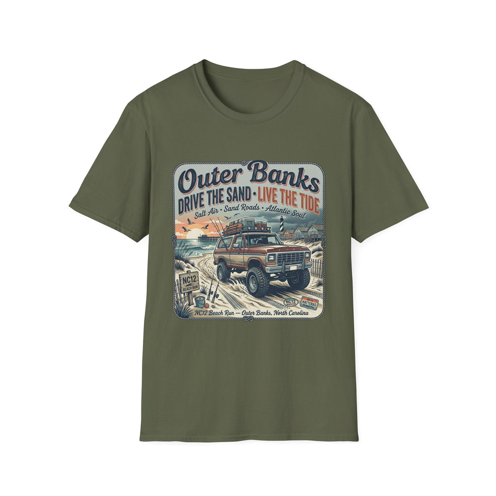 Outer Banks T-Shirt — "Drive the Sand • Live the Tide" Vintage Beach Tee