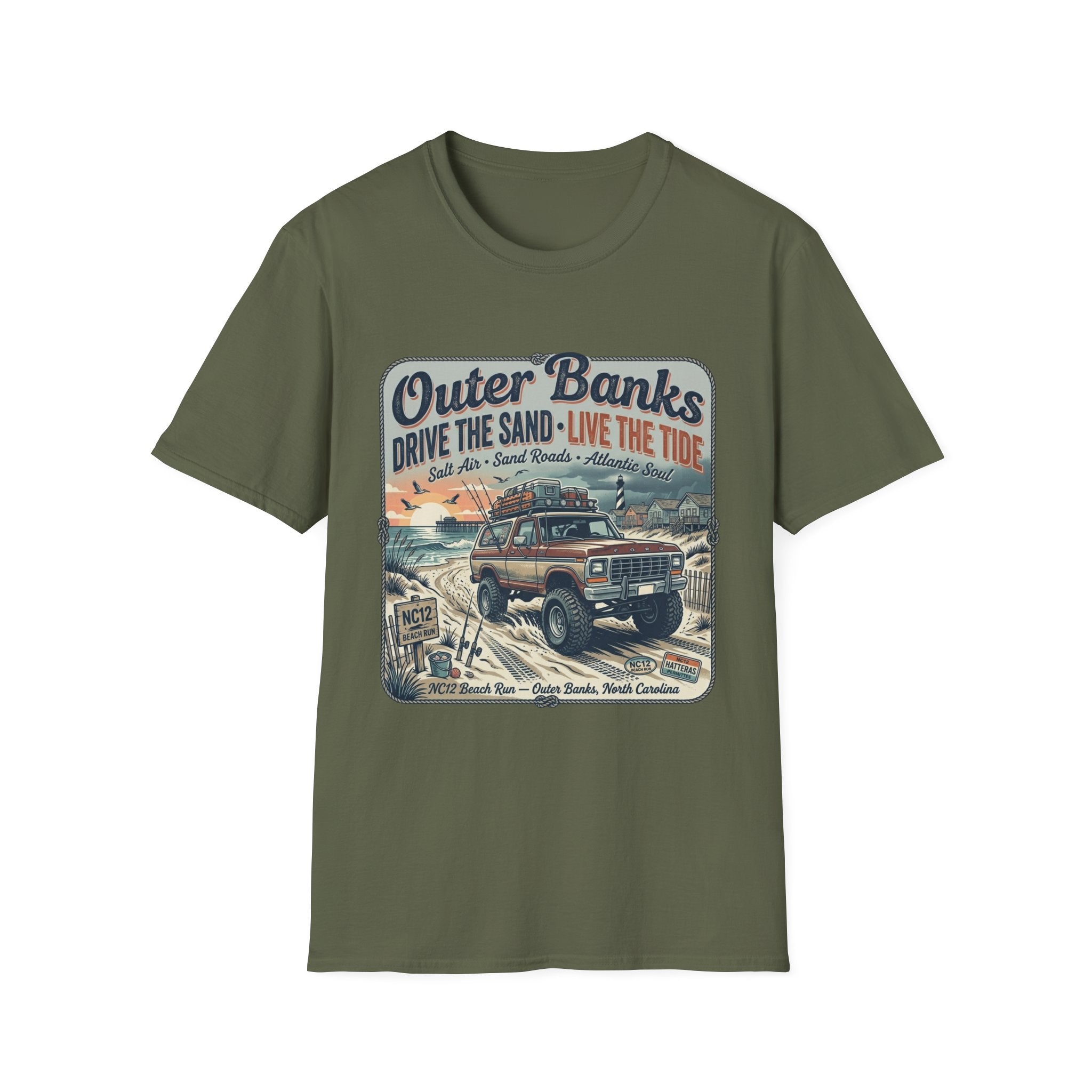Outer Banks T-Shirt — "Drive the Sand • Live the Tide" Vintage Beach Tee