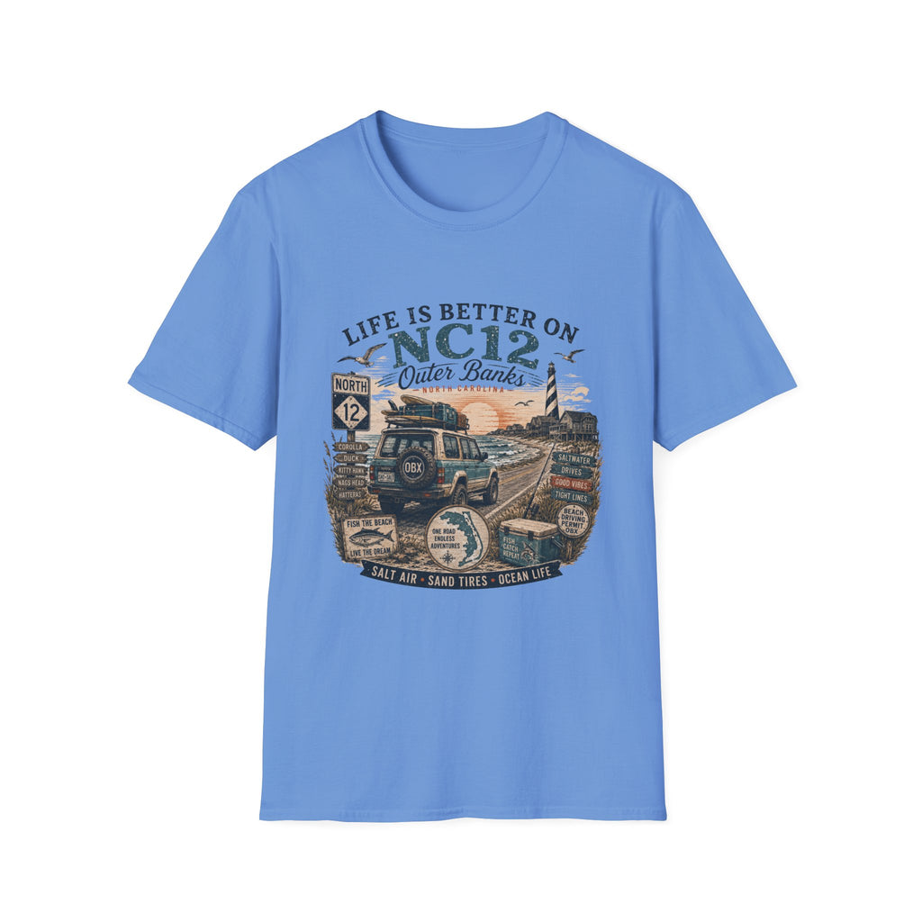 Life Is Better on NC 12 Outer Banks T-Shirt — Coastal Beach Road Trip Tee