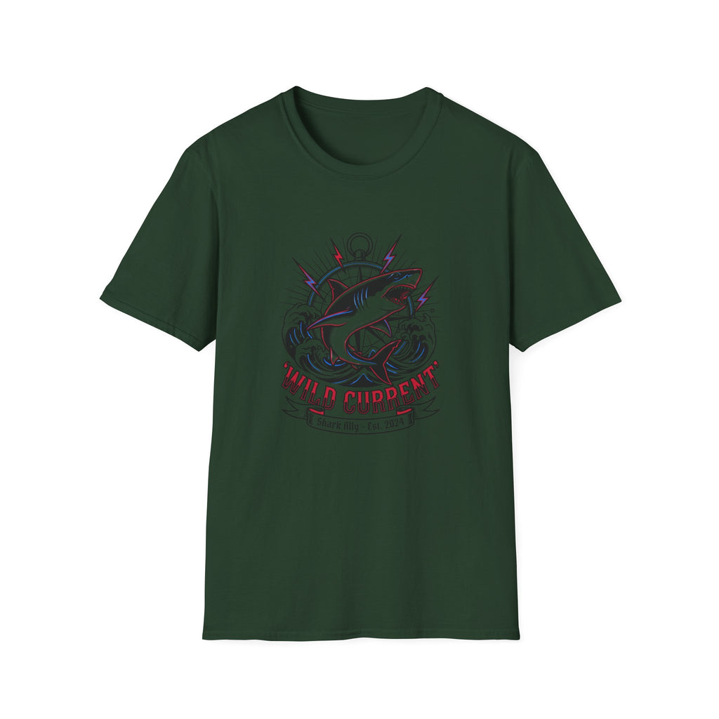 Shark "Wild Current" Graphic T-Shirt — Nautical Fishing Crew Tee