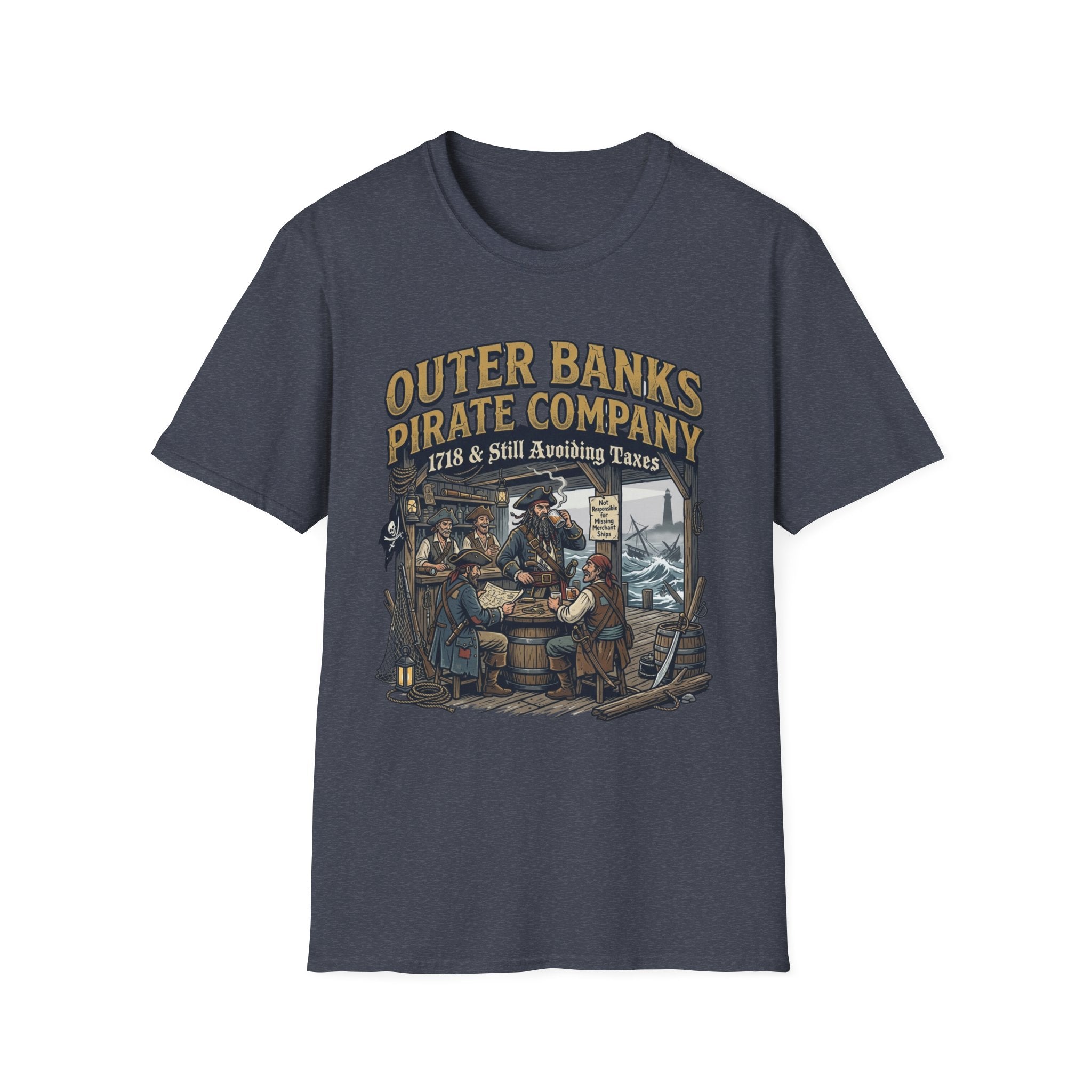Outer Banks Pirate Company T-Shirt — "1718 & Still Avoiding Taxes" Vintage Nautical Tee