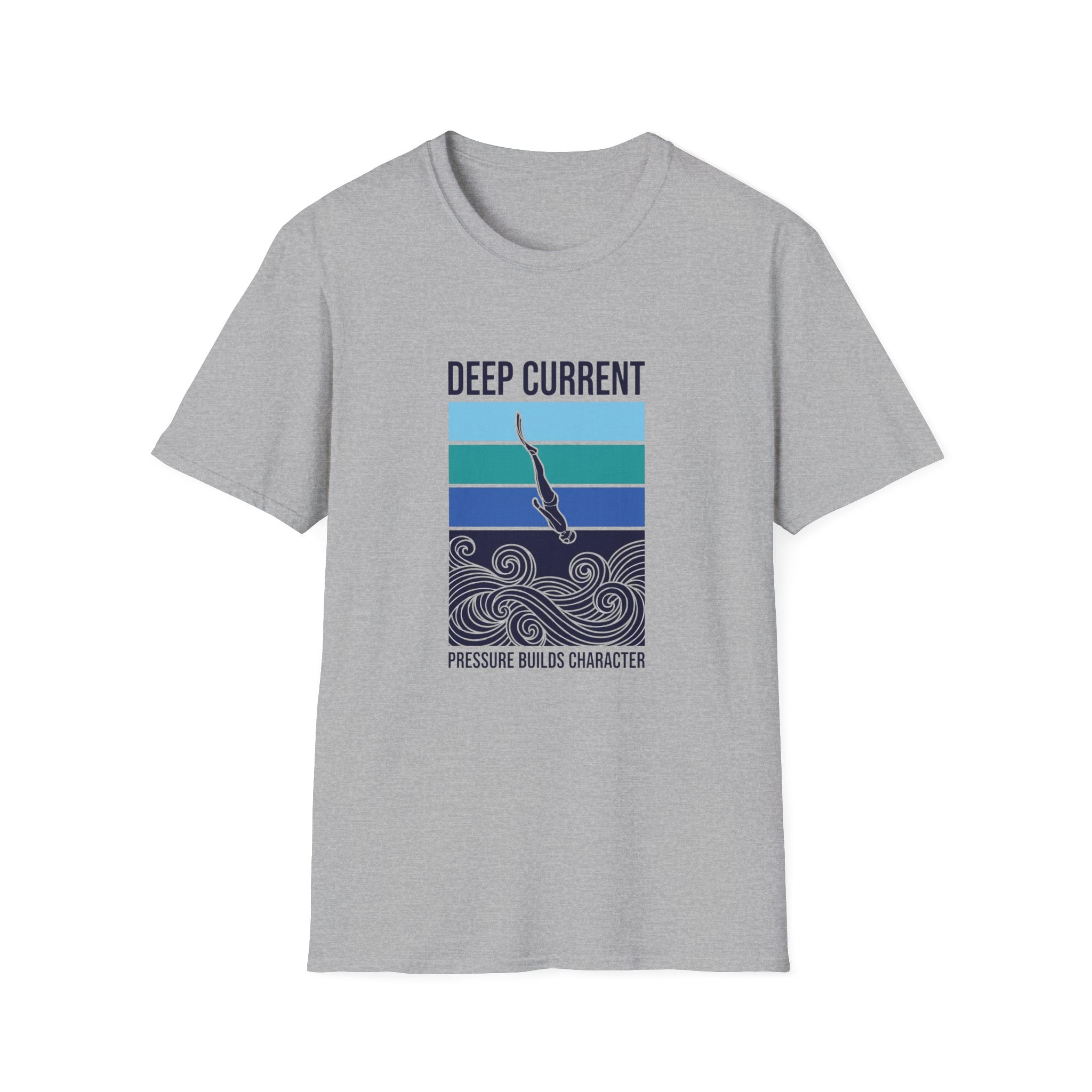 Deep Current Graphic T-Shirt — 'Pressure Builds Character' Ocean Diver Tee