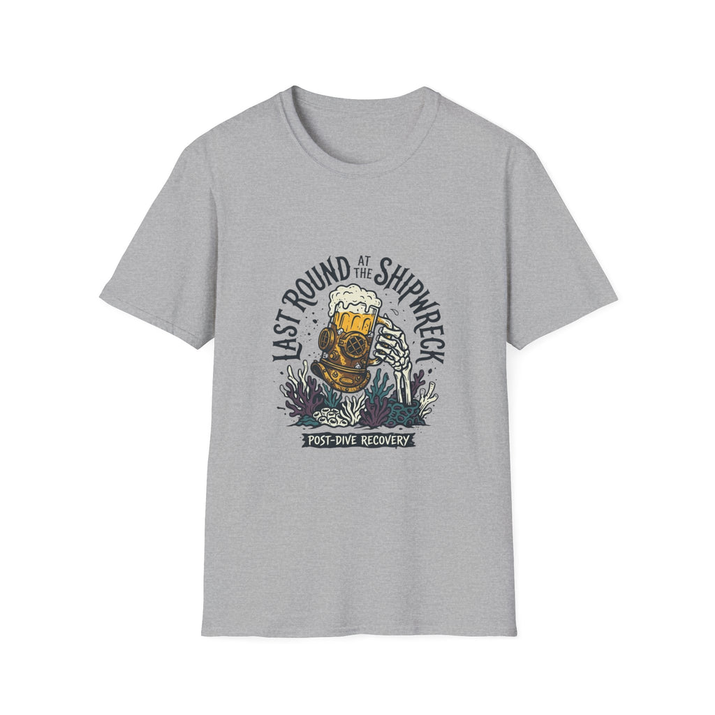 Shipwreck Dive T-Shirt — "Last Round at the Shipwreck" Beer & Scuba Graphic Tee