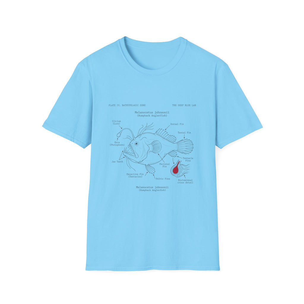 Anglerfish Anatomy Tee — Scientific Diagram Fish T-Shirt with “Anatomy of an Anglerfish” Design