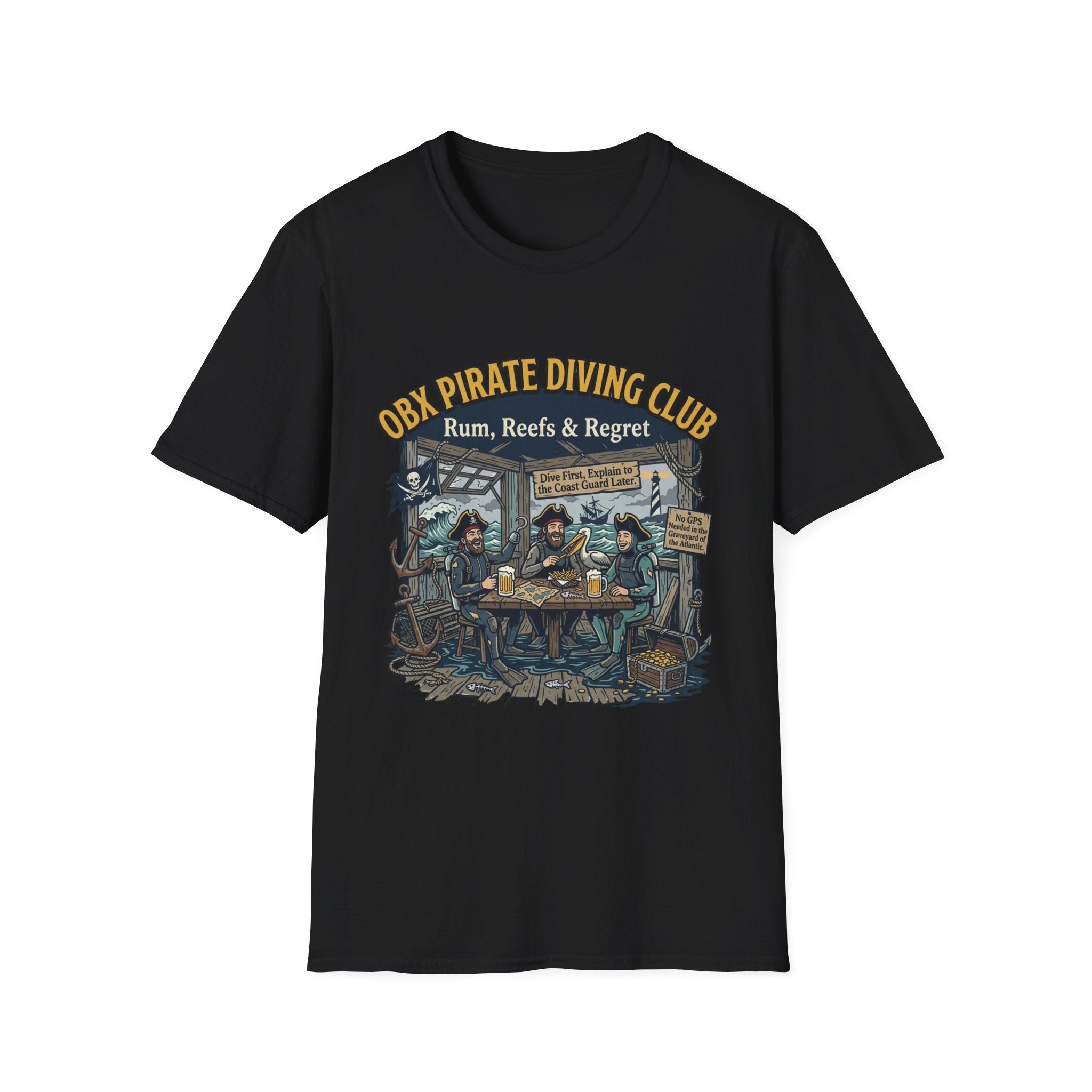 Pirate Diving Club T-Shirt — "Rum, Reefs & Regret" Beach Tee