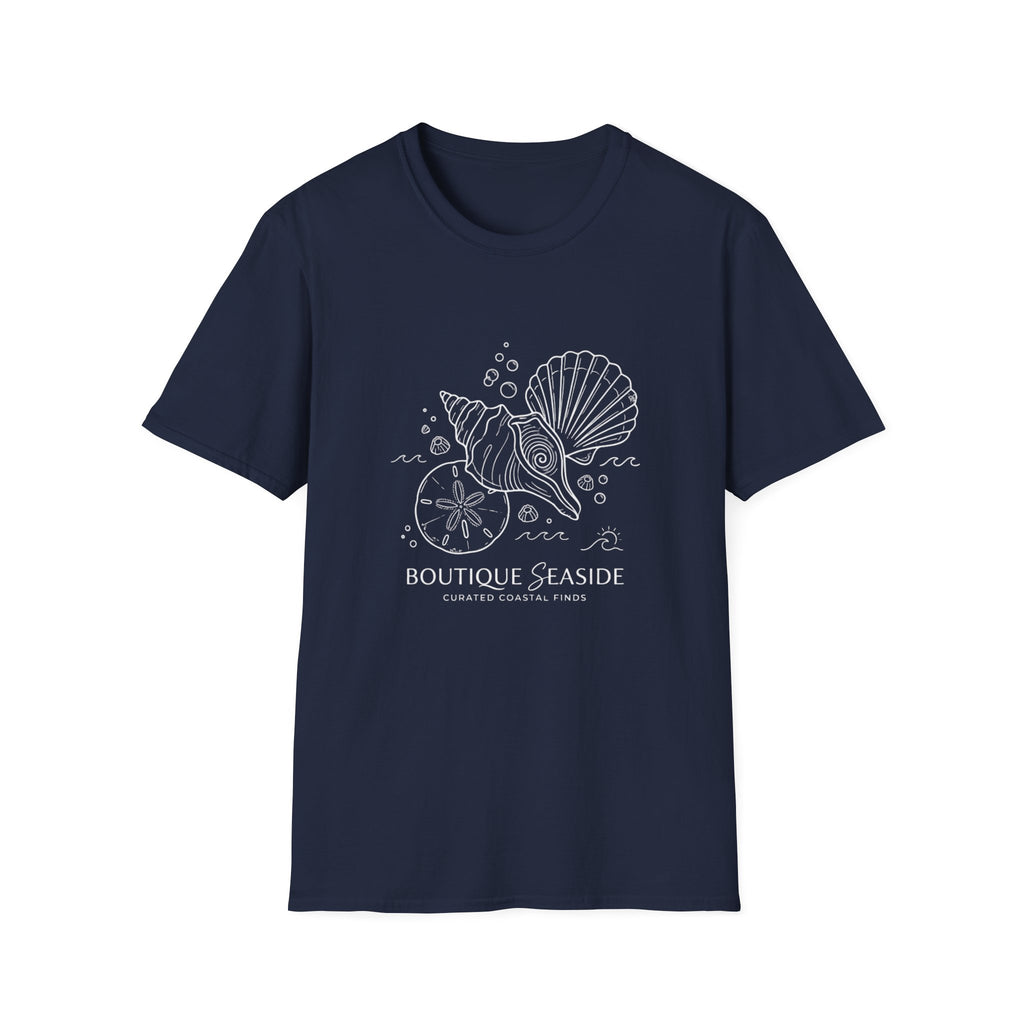 Seaside Boutique Shells T-Shirt – Minimal Coastal Graphic Tee