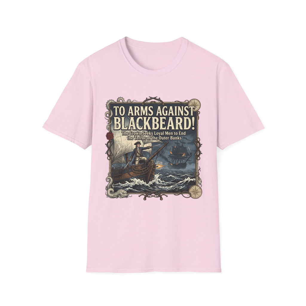 To Arms Against Blackbeard T-Shirt — Vintage Pirate Poster Tee