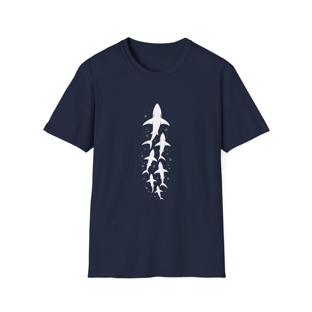 Shark Family Graphic T-Shirt — Vertical White Sharks Design