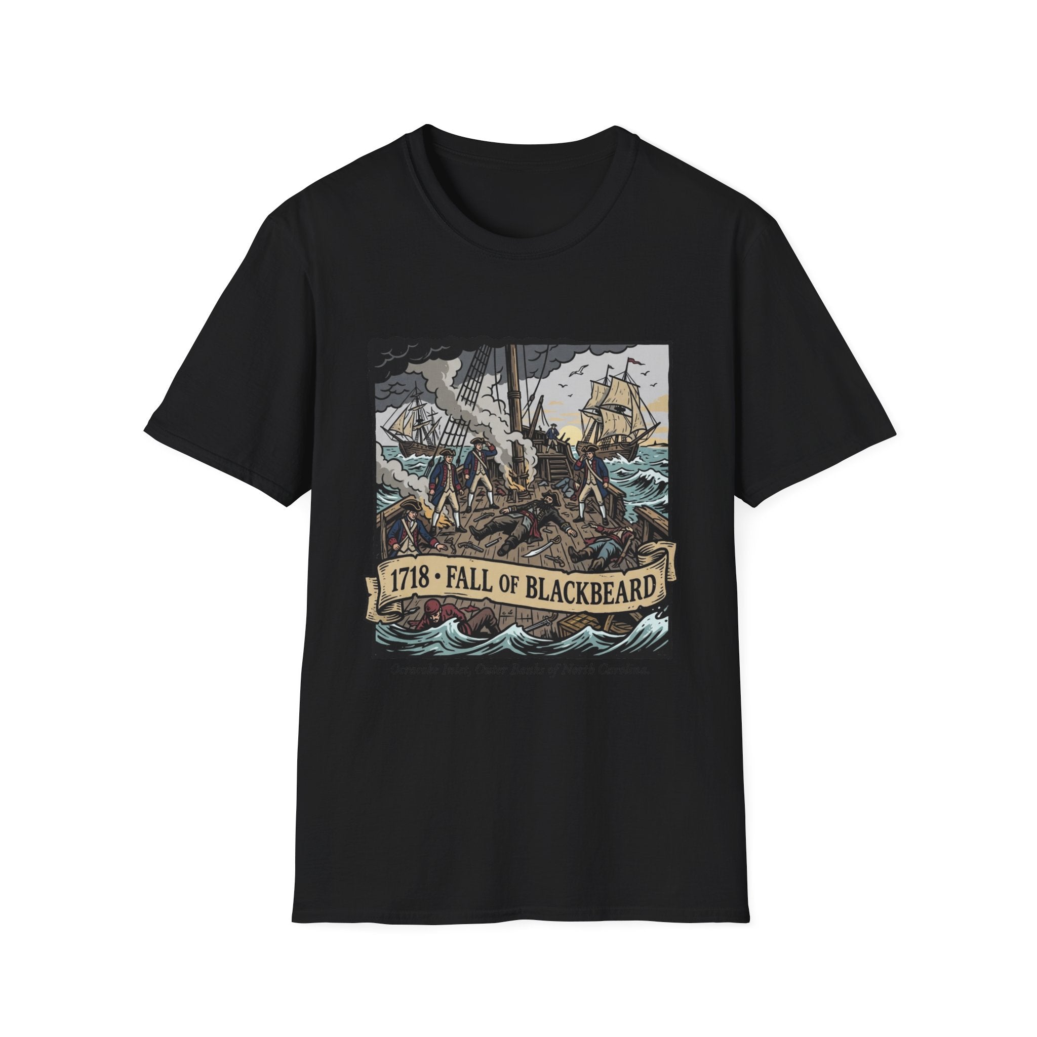 Fall of Blackbeard 1718 T-Shirt — Historic Pirate Battle Tee