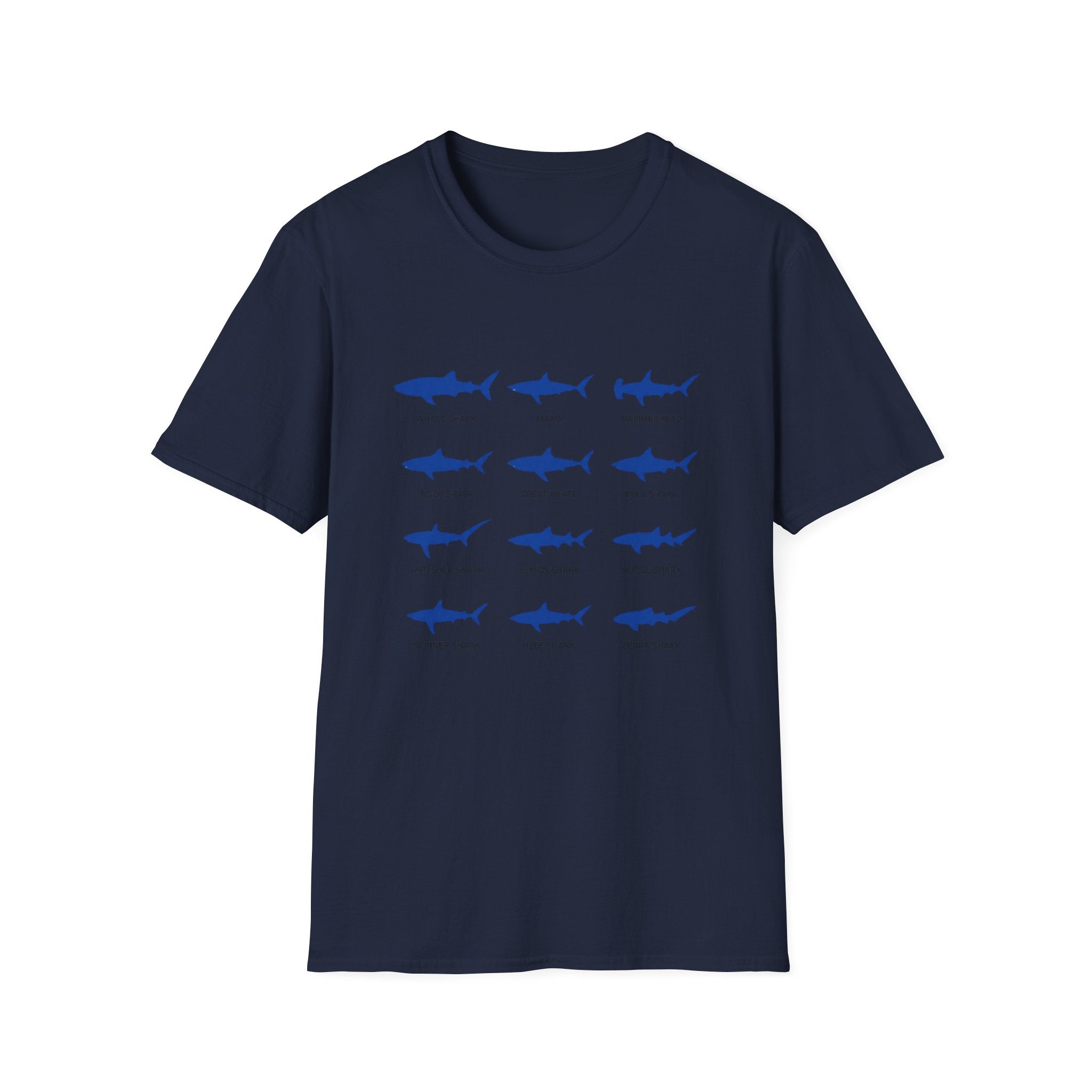 Shark Species Chart T-Shirt – Illustrated Blue Sharks Tee