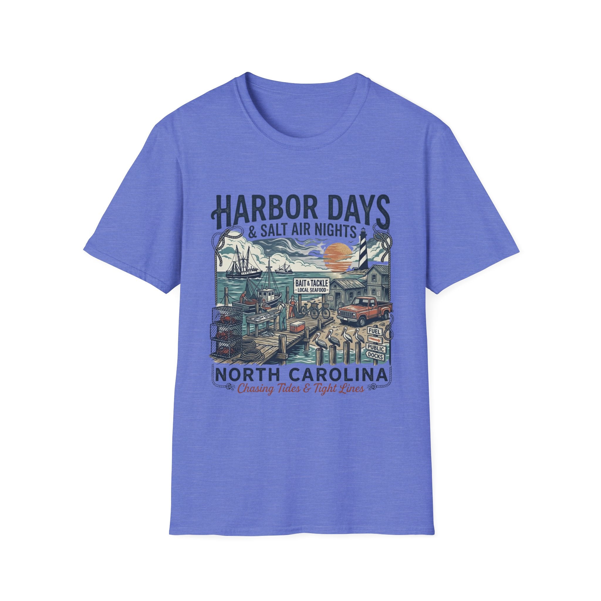T-shirt Harbor Days — "Harbor Days & Salt Air Nights" T-shirt Vintage Côte de la Caroline du Nord