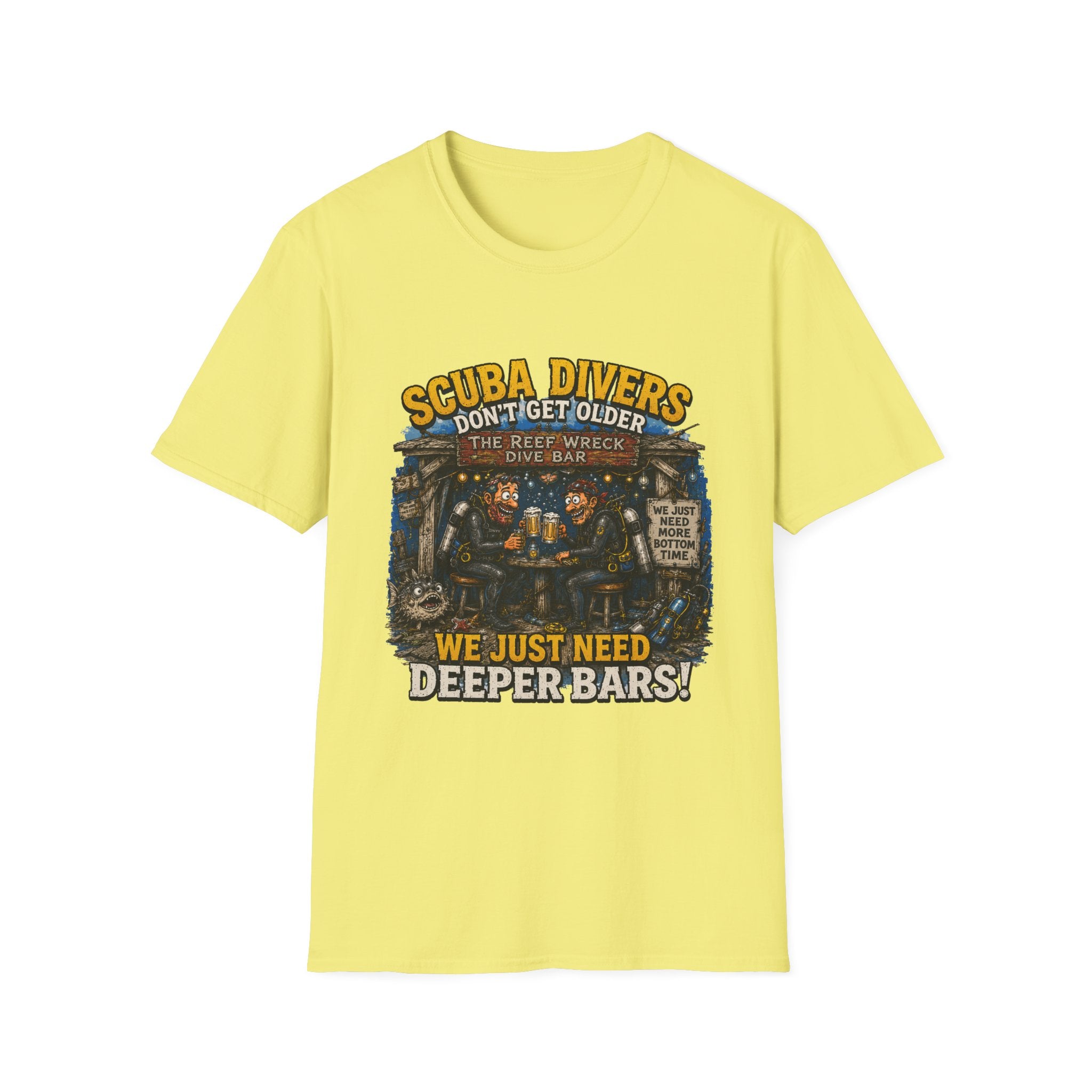 Scuba Divers Don’t Get Older We Just Need Deeper Bars T-Shirt — Funny Diver Tee for Scuba Enthusiasts