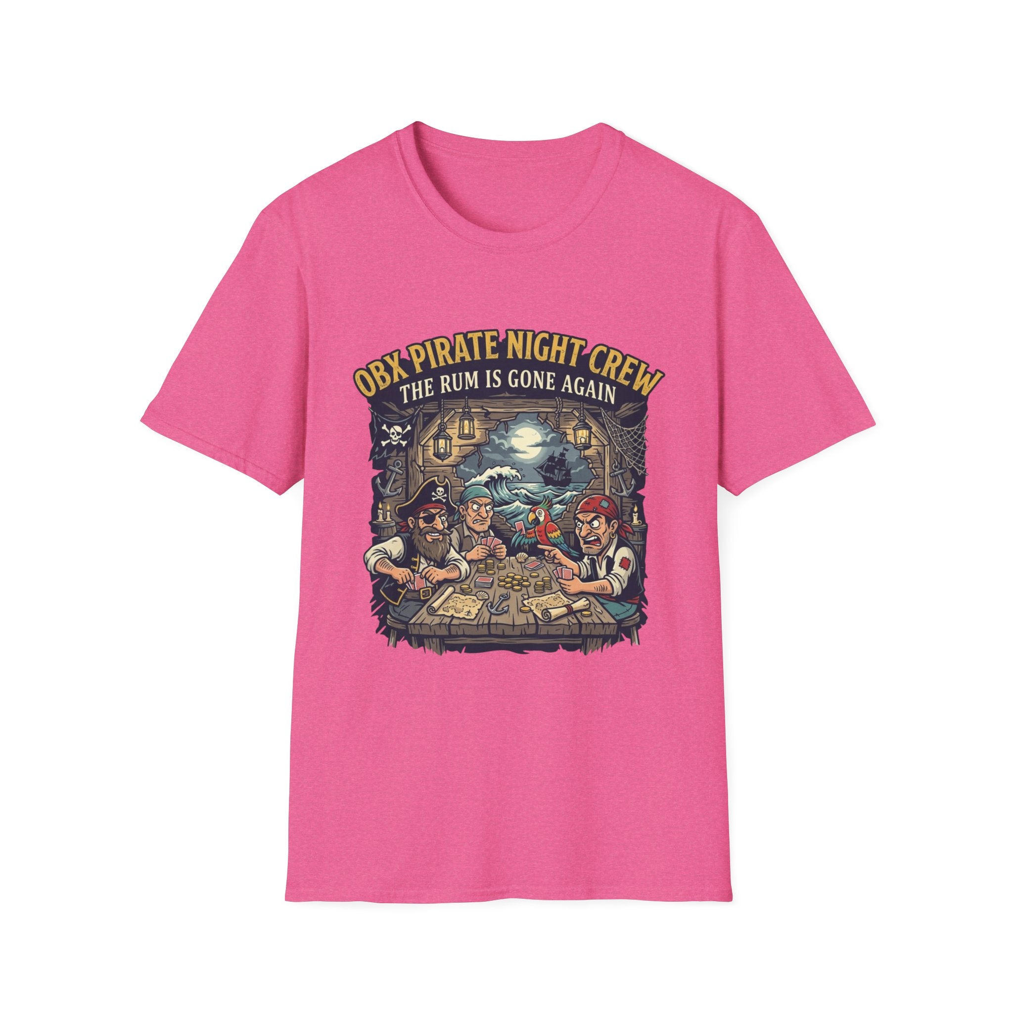 Pirate Night Crew T‑Shirt — "OBX Pirate Night Crew: The Rum Is Gone Again" Graphic Tee