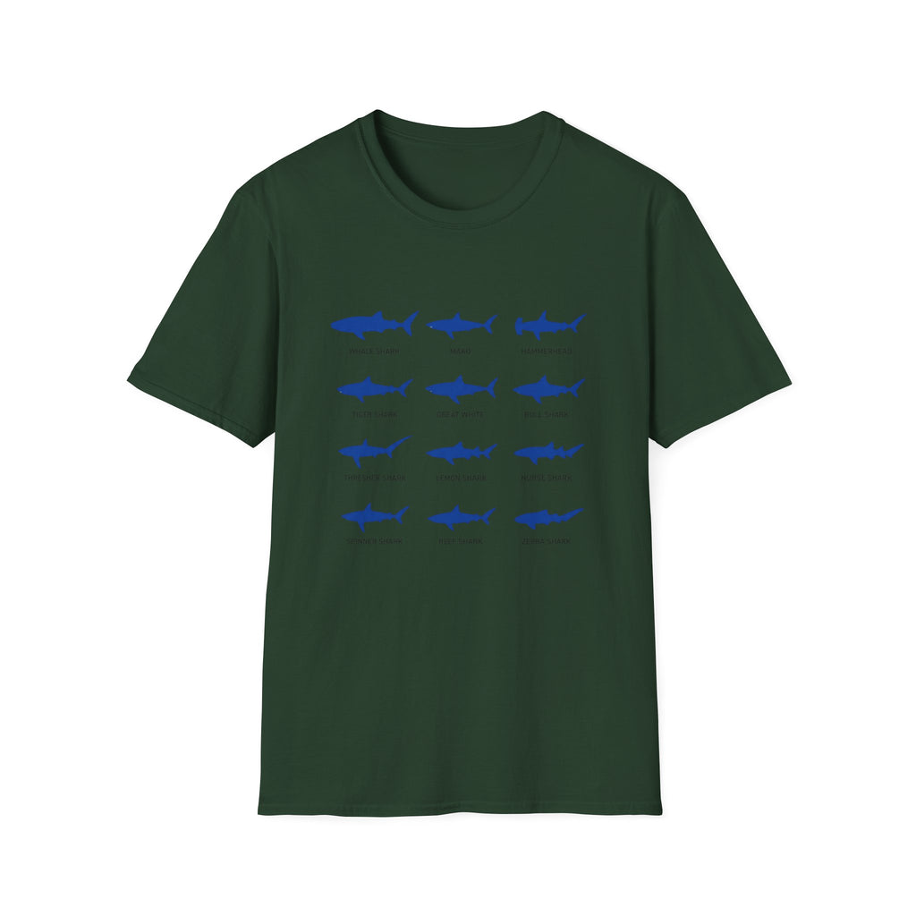 Shark Species Chart T-Shirt – Illustrated Blue Sharks Tee
